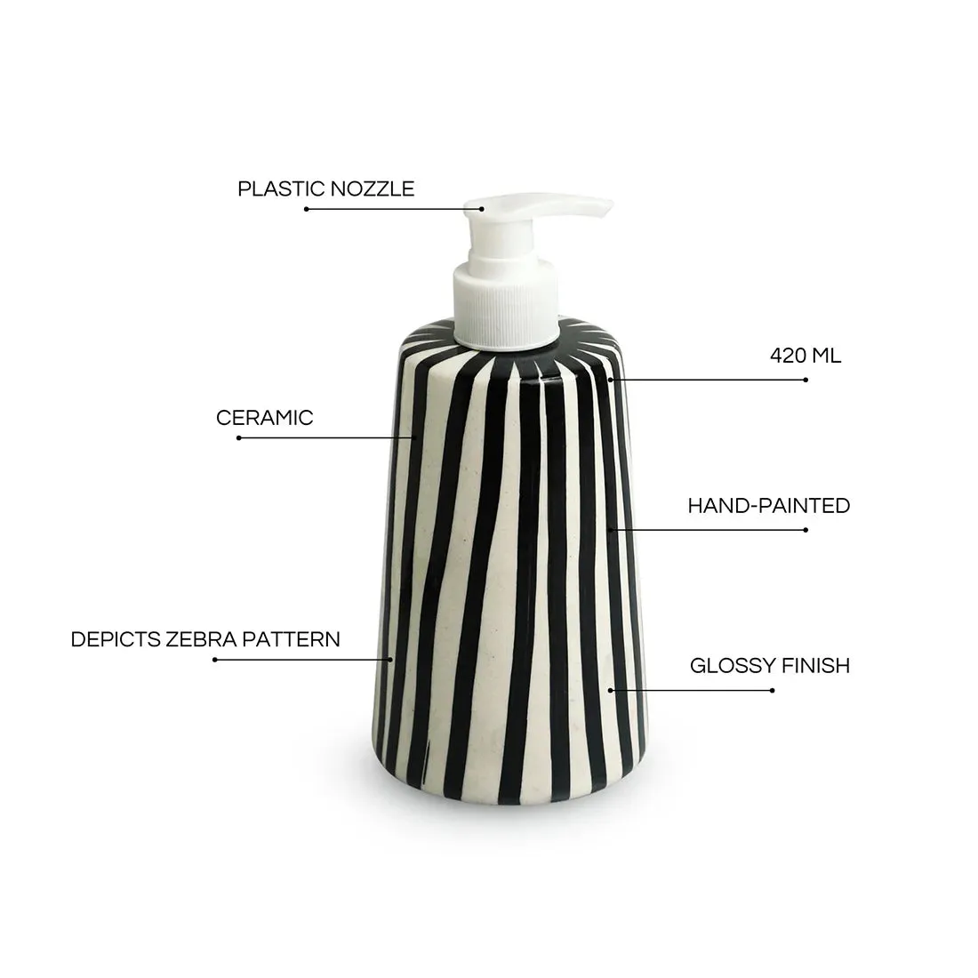 'Zebra Pattern' Hand-painted Bathroom Accessory Set of 2  In Ceramic (Liquid Soap Dispenser, Toothbrush Holder)