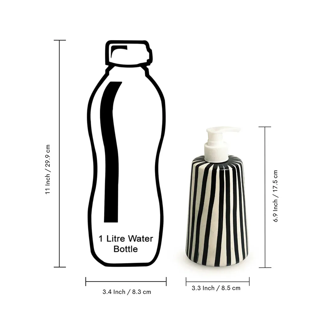 'Zebra Pattern' Hand-painted Bathroom Accessory Set of 2  In Ceramic (Liquid Soap Dispenser, Toothbrush Holder)